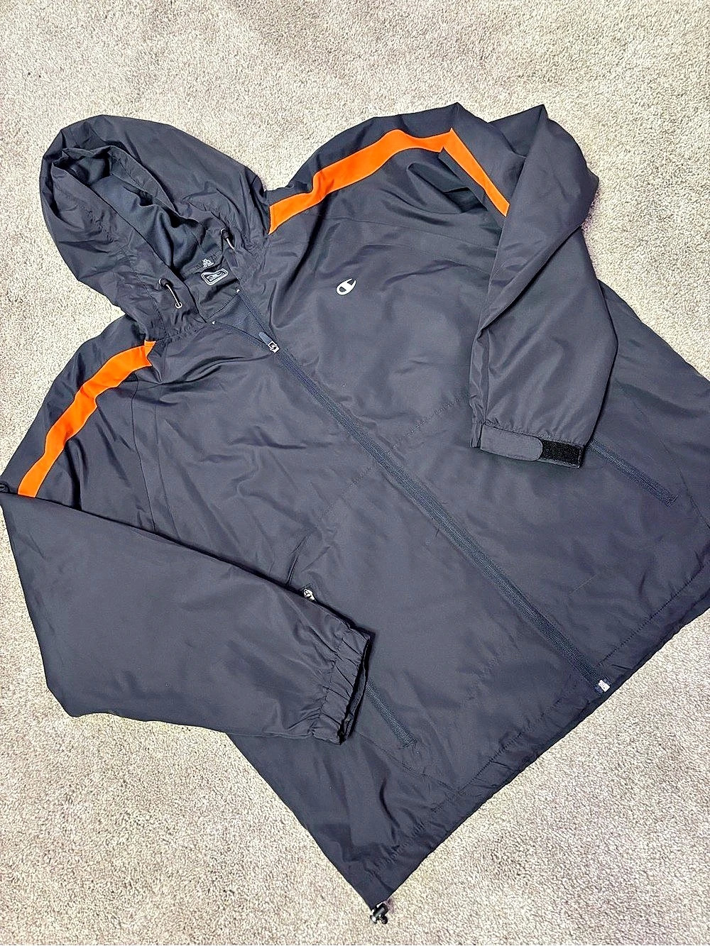 Champion Color Block Hooded Windbreaker in Black & Orange Like New